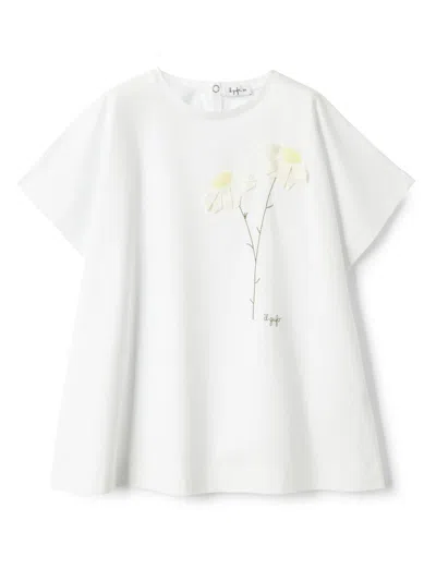 Il Gufo Kids' Floral-embroidery Dress In White