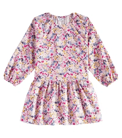Il Gufo Kids' Floral Jersey Dress In Multicoloured