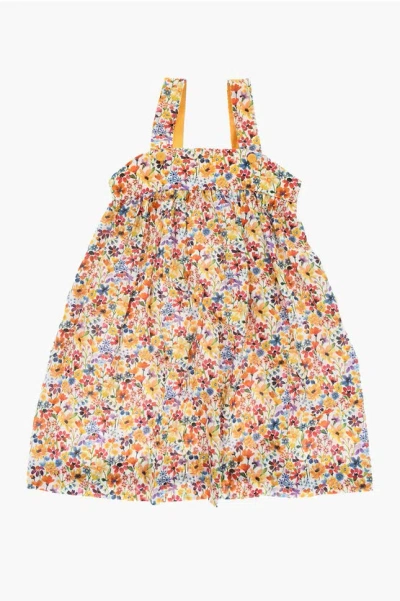 Il Gufo Floral-motif Cotton Sleeveless Dress In Brown
