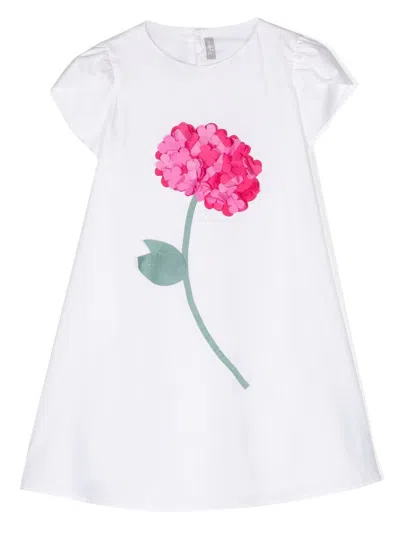 Il Gufo Kids' Floral-appliqué A-line Dress In White