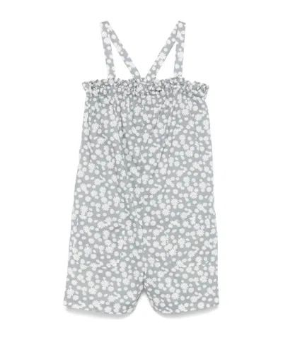 Il Gufo Kids' Floral-print Cotton Romper In Gray