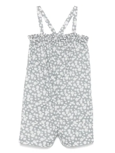 Il Gufo Kids' Floral-print Cotton Romper In Grey