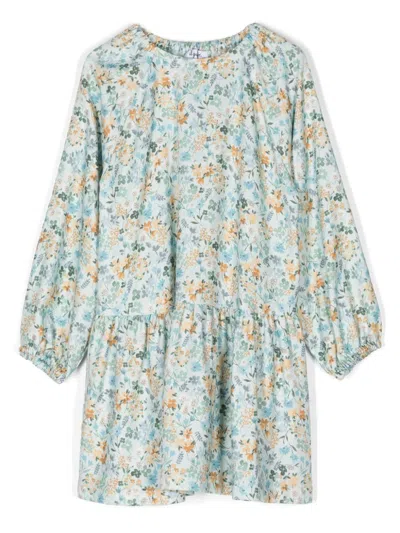 Il Gufo Kids' Floral-print Dress In Blue