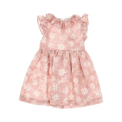 Il Gufo Floral Print Linen Mini Dress Kids In Pink