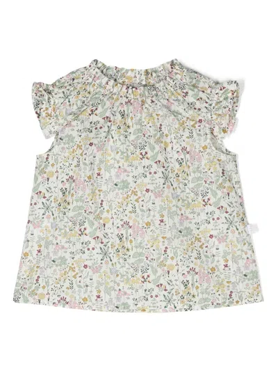 Il Gufo Kids' Floral-print Ruffle-detail Blouse In White