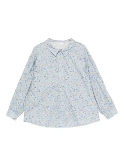 Il Gufo Kids' Floral-print Shirt In Blue