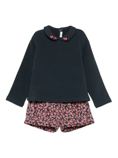Il Gufo Kids' Floral-print Short Set (set Of Two) In Black