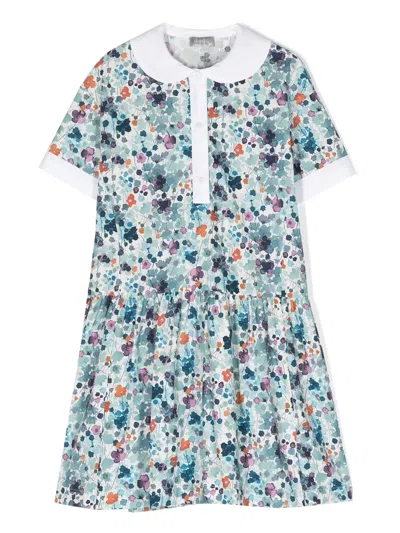 Il Gufo Kids' Floral-print Short-sleeve Dress In White