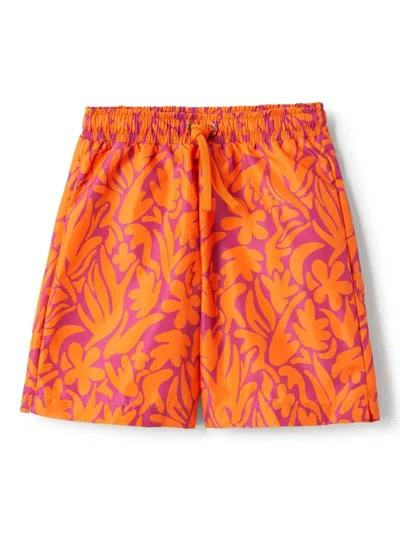 Il Gufo Kids' Floral-print Swim Trunks In Orange