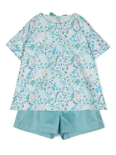Il Gufo Floral-print Cotton Set In 蓝色