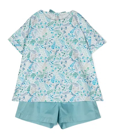 Il Gufo Floral-print T-shirt And Shorts Set In Blue