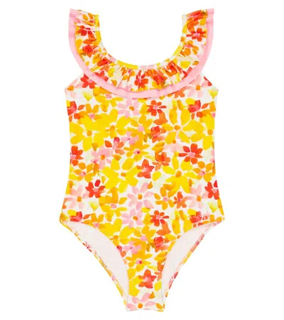 Il Gufo Kids' Floral Ruffle-trimmed Swimsuit In Multicolor