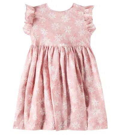 Il Gufo Kids' Floral Ruffled Linen Dress In Pink