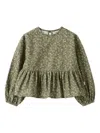 Il Gufo Floral Velvet Blouse In Green