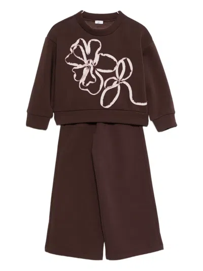 Il Gufo Kids' Flower-detail Tracksuit In Brown