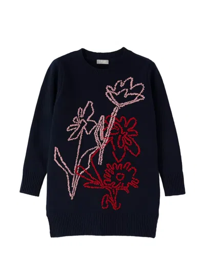 Il Gufo Kids' Flower-embroidered Sweater In Black