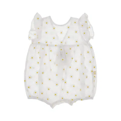 Il Gufo Flowers Embroidery Cotton Rompers Kids In White