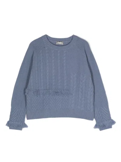 Il Gufo Kids' Frayed-detail Cable-knit Jumper In Blue