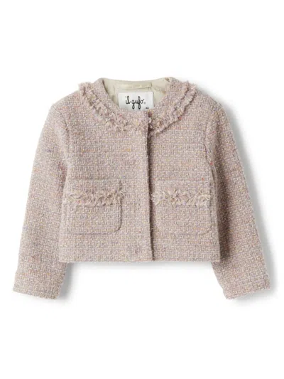 Il Gufo Kids' Frayed-detailing Tweed Jacket In Pink