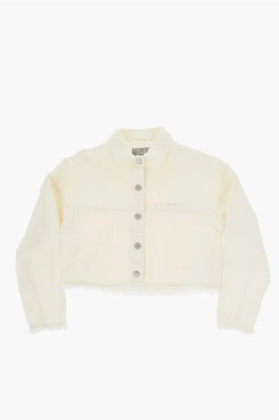 Il Gufo Frayed Hem Denim Jacket In Neutral