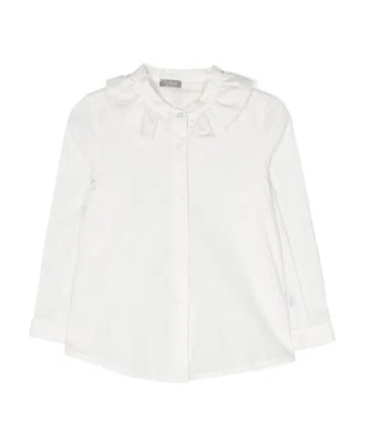 Il Gufo Frilled-neck Cotton-blend Shirt In White