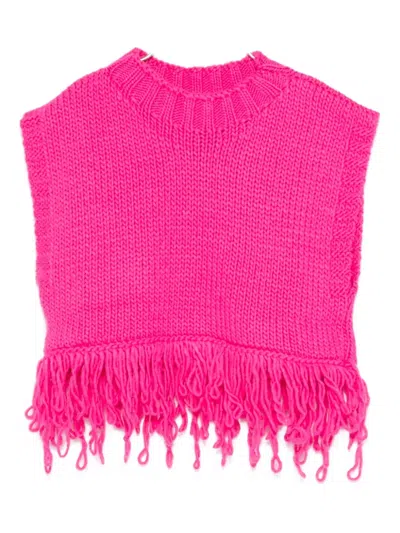 Il Gufo Kids' Fringed Knitted Top In Pink