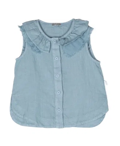 Il Gufo Kids' Fringed Sleeveless Blouse In Blue