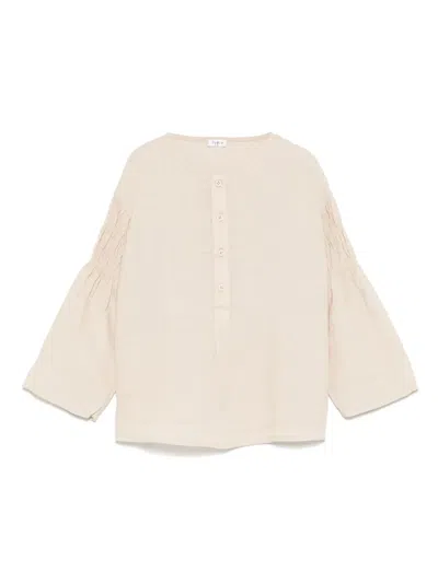 Il Gufo Kids' Gathered Linen Blouse In Neutrals