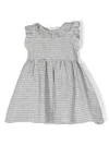 Il Gufo Grey Vichy Dress With Ruched Detailing In Linen Baby In Grey