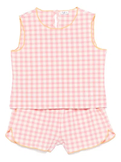 Il Gufo Kids' Gingham-check Shorts Set In Pink