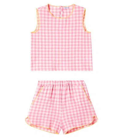 Il Gufo Babies' Gingham Cotton-blend Top And Shorts Set In Pink