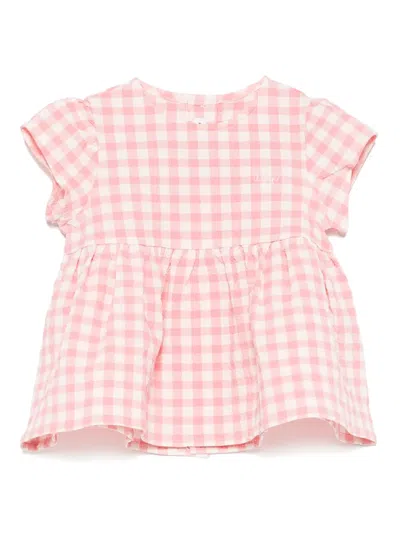 Il Gufo Babies' Gingham Seersucker Blouse In Pink