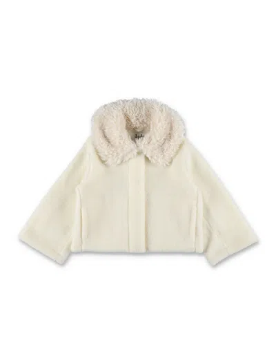 Il Gufo Girls Faux Fur Collar Cape Coat In Bianco