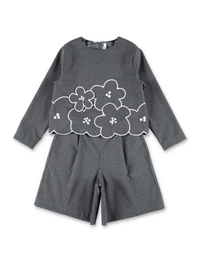 Il Gufo Girls Floral Appliqué Two-piece Set In Gray