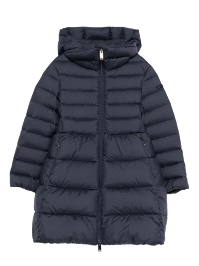 Il Gufo Girls' Long Hooded Down Jacket With Zip Closure In Blue