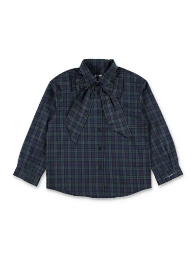 Il Gufo Girls Plaid Long Sleeve Button-up Shirt With Bow In Multi