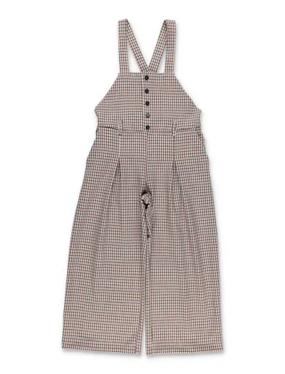 Il Gufo Girls Plaid Wide-leg Suspender Jumpsuit In Black