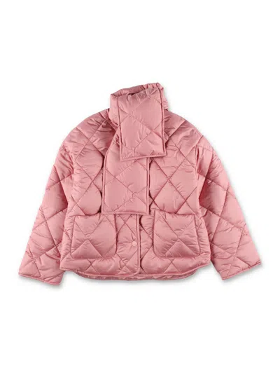 Il Gufo Girls Quilted Puffer Jacket With Scarf In Pink