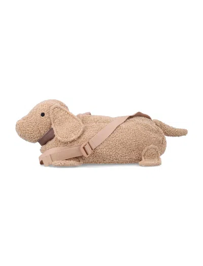 Il Gufo Girls' Teddy Dachshund Mini Crossbody Bag With Adjustable Strap In Beige