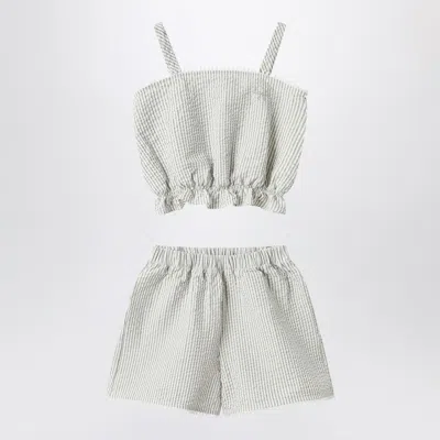 Il Gufo Babies' Granite-coloured Set In Striped Seersucker In Grey
