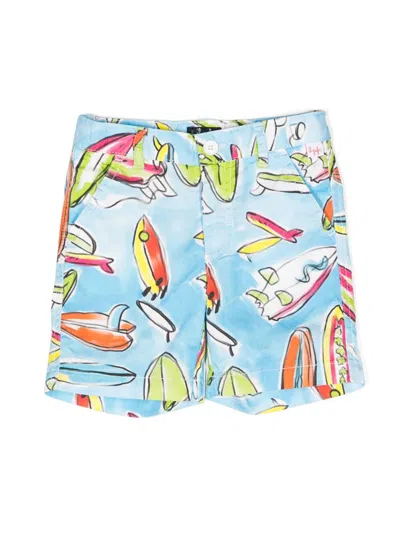 Il Gufo Kids' Graphic-print Stretch-cotton Shorts In Blue
