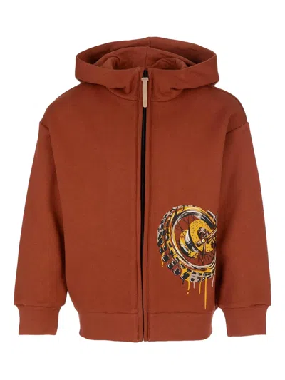 Il Gufo Kids' Graphic-print Zip Hoodie In Brown
