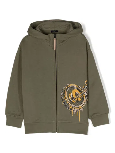 Il Gufo Kids' Graphic-print Zip-up Jacket In Green