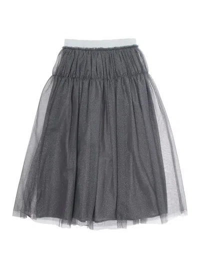 IL GUFO GREY SKIRT WITH ELASTIC WAIST AND ALL-OVER RHINESTONE EMBELLISHMENTS IN FABRIC GIRL