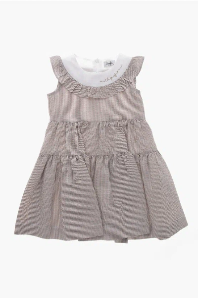 Il Gufo Hairline Cotton-blend Shirt Dress With Contrast Collar In Gray