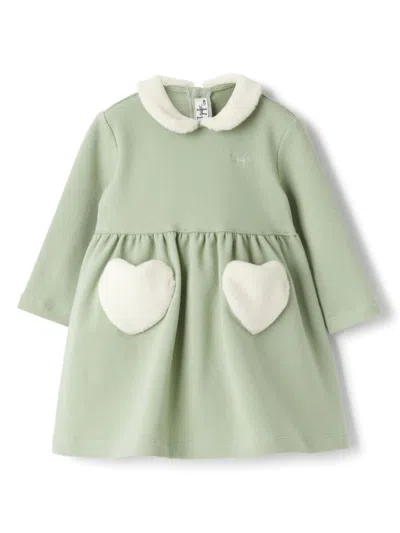 Il Gufo Babies' Heart-appliqué Dress In Green