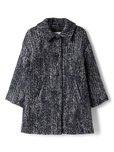 Il Gufo Kids' Herringbone-pattern Single-breasted Coat In Blue