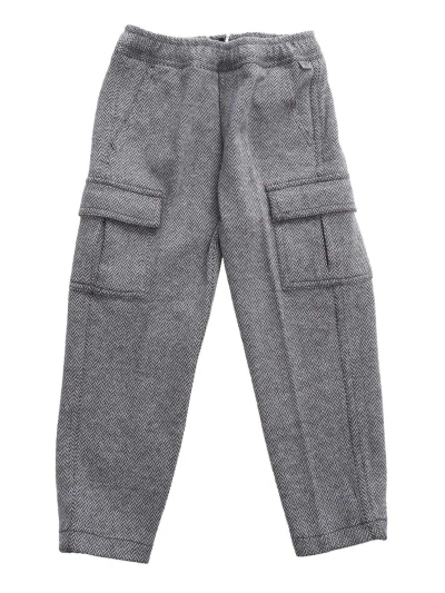 Il Gufo Kids' Herringbone Patterned Cargo Trousers In Grey