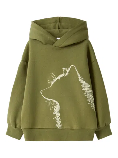 Il Gufo Kids' Hooded Graphic Sweatshirt In Green