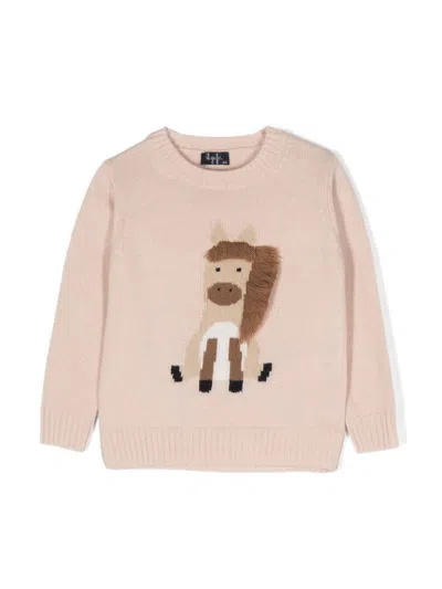 Il Gufo Kids' Horse Neck Pullover In Pink